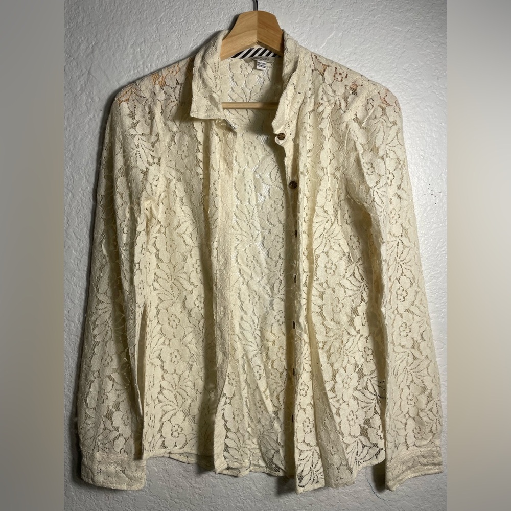 Volcom Cream Lace Button-Up Blouse XS Button Up